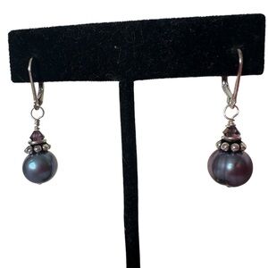 Pearl Gray Purple 925 Sterling Silver Drop Earrings NEW